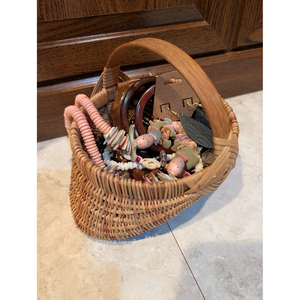 Earthy Boho Mystery Jewelry Basket Lot Wood Bangles Shell Necklaces